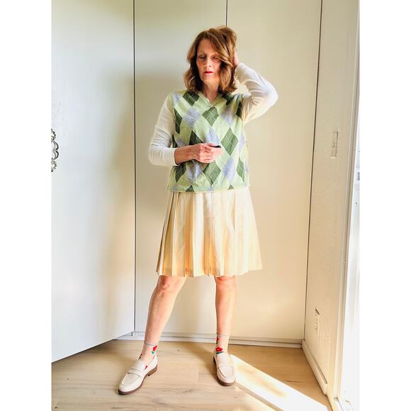 Vintage 90s Wool Pleated Skirt Cream Size Medium/10 Prep Twee Schoolgirl Looks - Picture 10 of 10